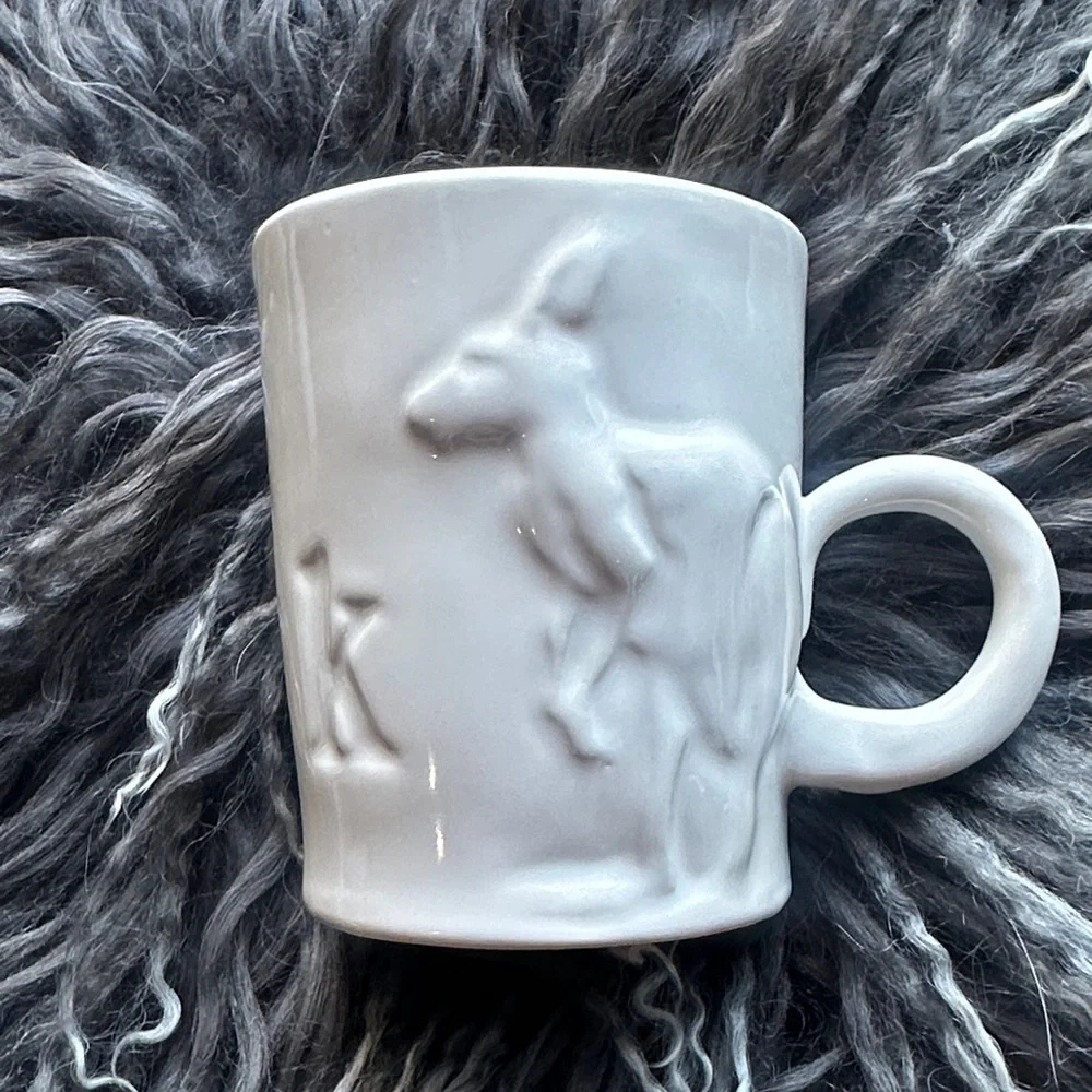 Pottery Barn White Embossed Kangaroo Mug
